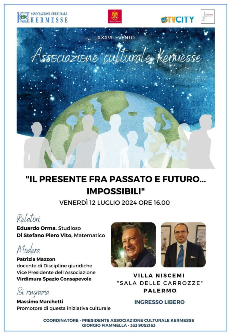 locandina evento 12 luglio 2024 VILLA NISCEMI IL PRESENTE FRA PASSATO E FUTURO IMPOSSIBILI